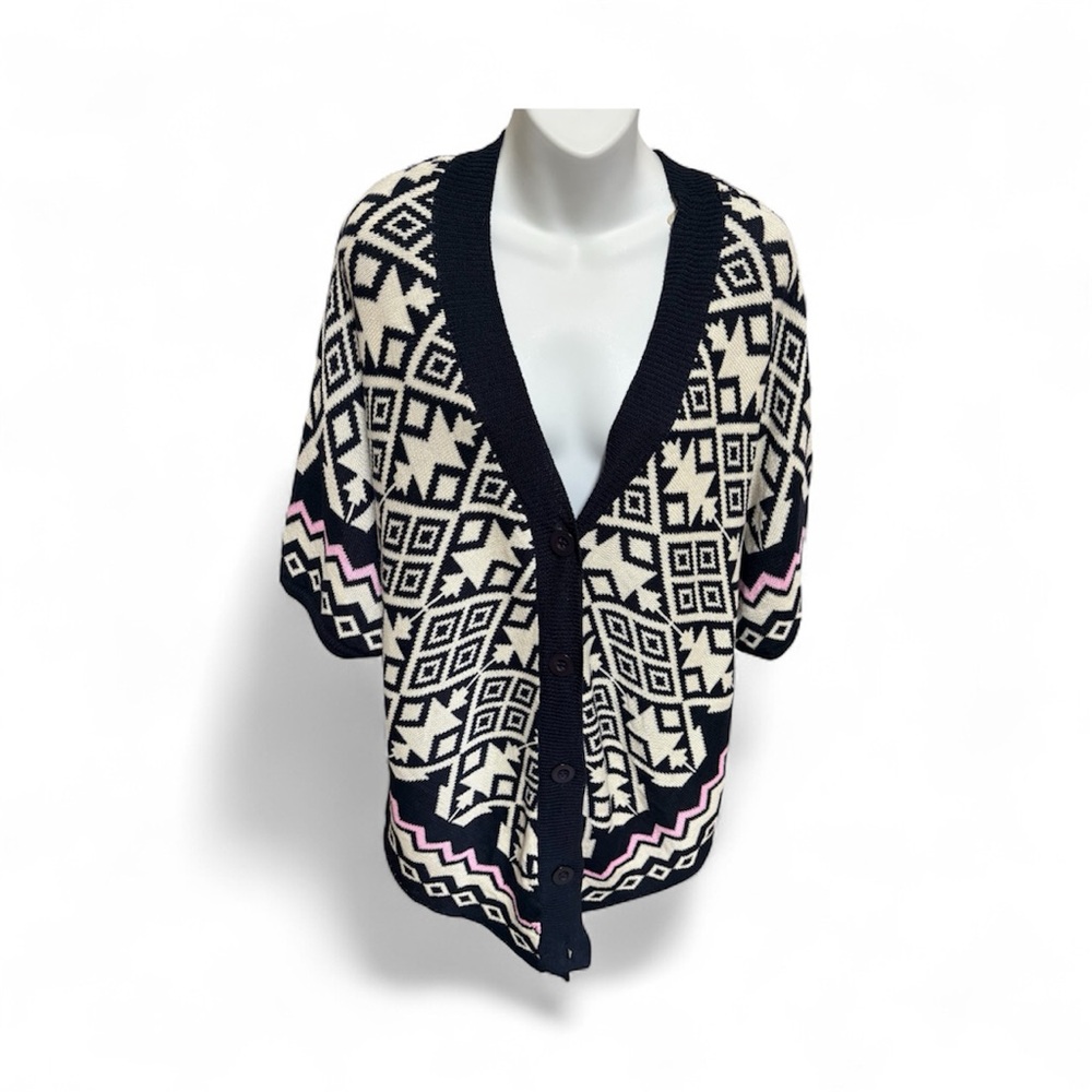 POL Blue and Cream Geometric Poncho